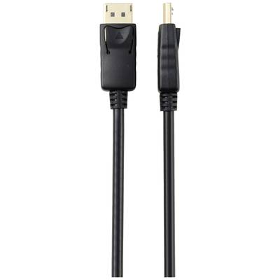 Black DisplayPort cable with plug view from two sides.