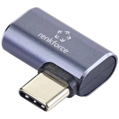 A silver USB-C adapter from Renkforce, compact and rectangular, serves to connect devices with USB-C ports.