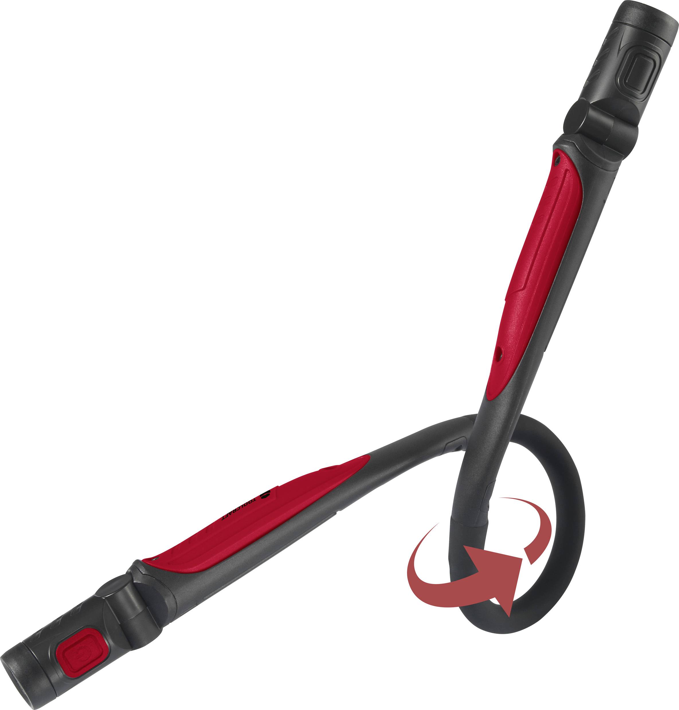 A vacuum cleaner pipe with a red handle demonstrates a rotatable function. An arrow indicates a rotational movement at the bend of the pipe.