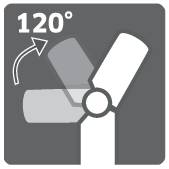A symbol shows three overlapping fan blades with the inscription '120°', indicating the angle of rotation.