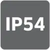'IP54' on a grey background, indicates that the device is protected against harmful dust ingress and is resistant to water splashes.