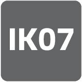 Square symbol with the inscription 'IK07', which classifies impact resistance. Indicator of protection level and robustness.
