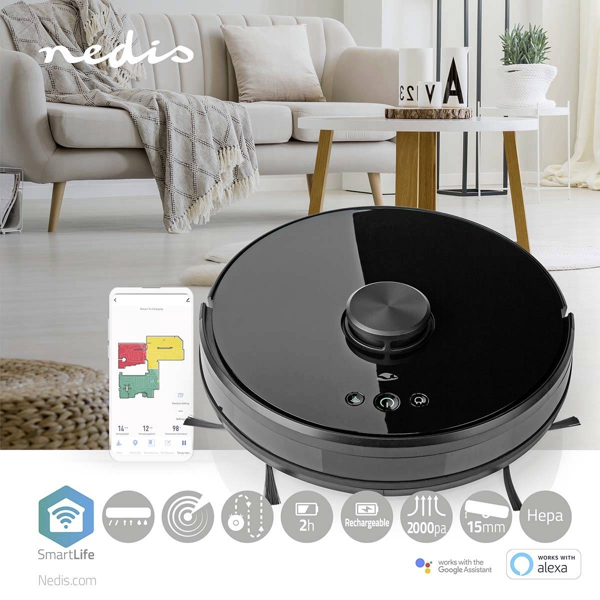 Nedis WIFIVCL001CBK Robot cleaner Black App-controlled, Remotely controlled-9