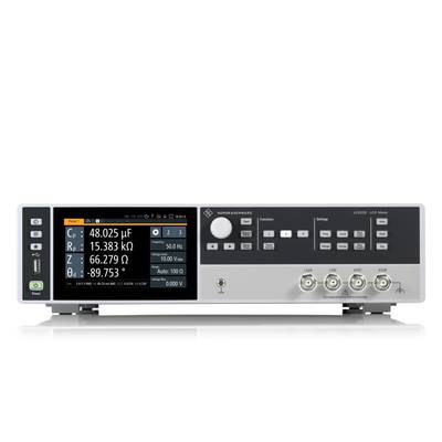 A digital measuring device with a screen displays measurement values: Capacitance 48.025 µF, Resistance 15.338 kΩ, Impedance 66.279 Ω.