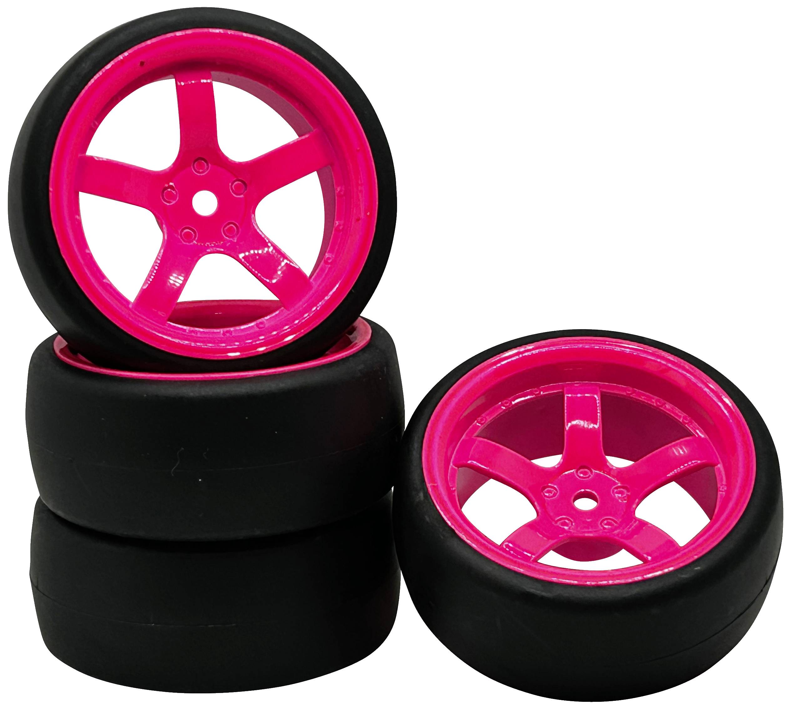 Reely 1:10 Road version, Sports car Complete wheels Drift 5-spoke Neon pink (fluorescent) 4 pc(s)-0