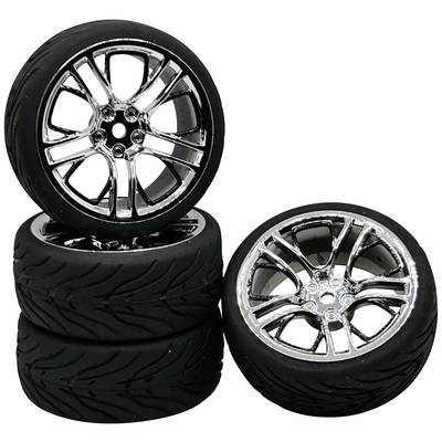 Image of Reely 1:10 Road version, Sports car Complete wheels Devil 6M Chrome black, Silver 4 pc(s)