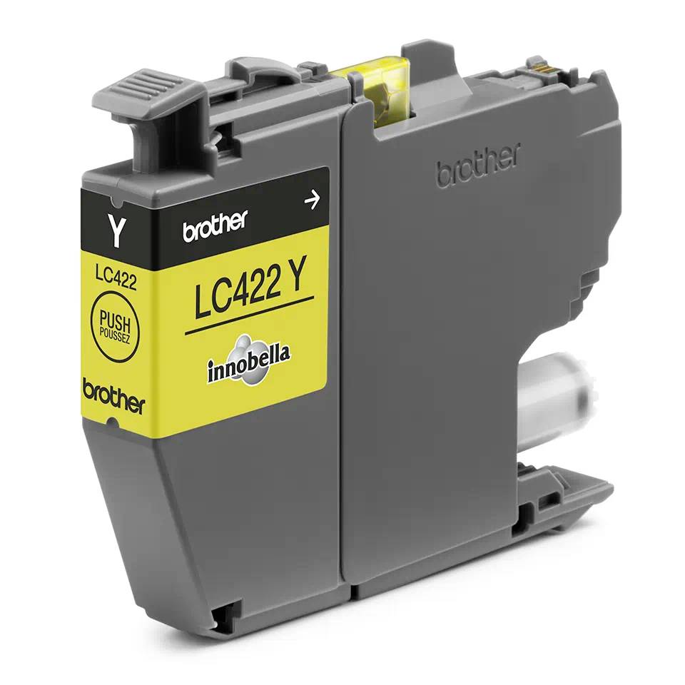 The image shows a yellow Brother printer cartridge with the inscription 'LC422 Y, innobella'.