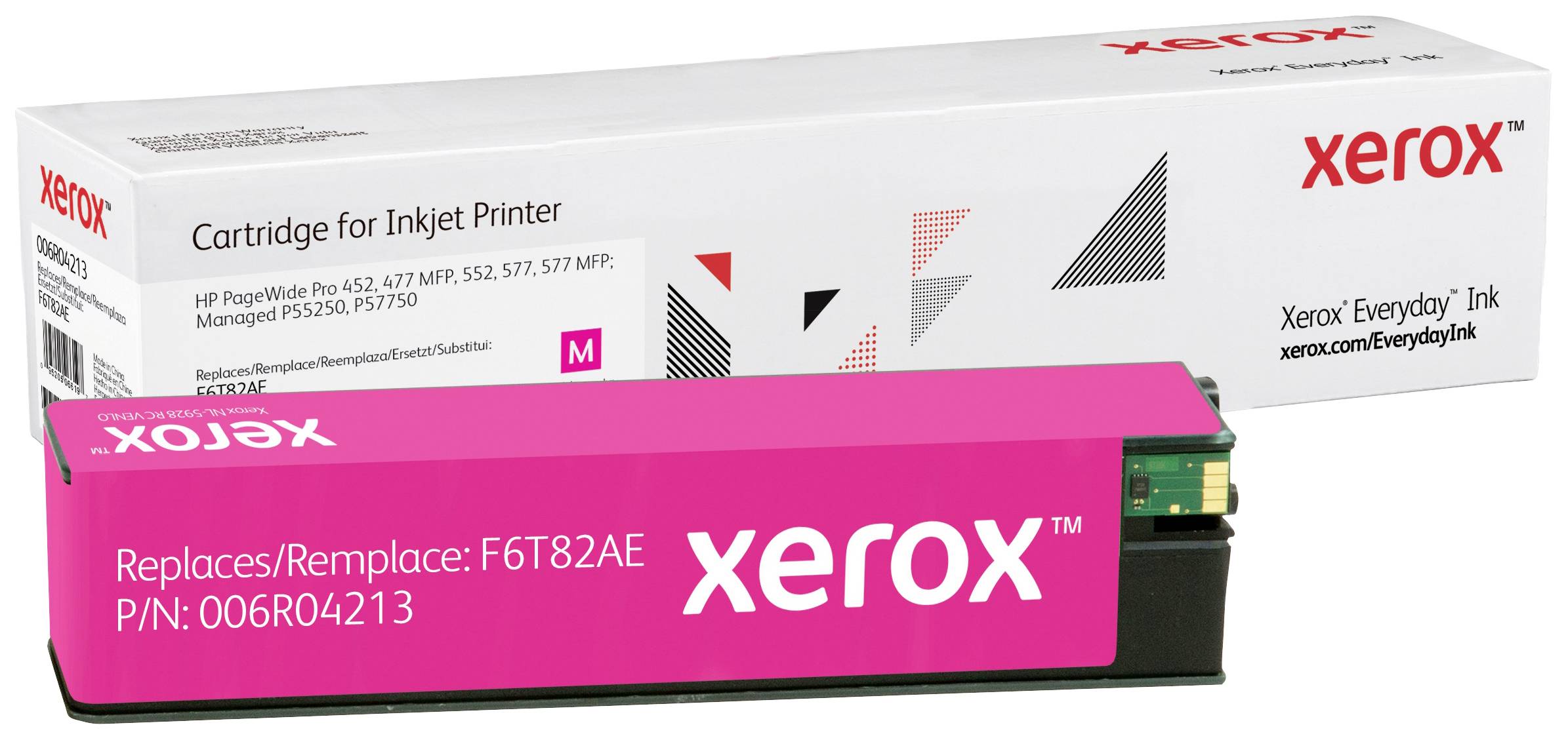 Xerox Ink Cartridge for HP Printer, Model 006R04213, in pink packaging. Replaces F6T82AE, for HP PageWide Pro 4XX/5XX Series.