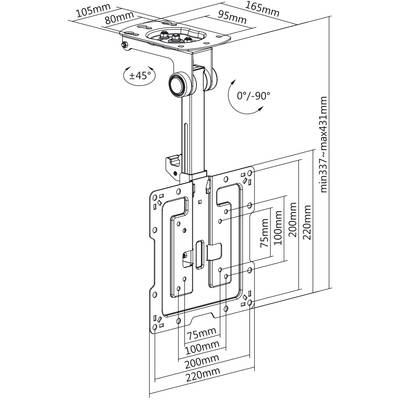 'Installation Instructions for Ceiling Mount with Adjustable Angles from 0° to 90° and Variable Height from 337 mm to Maximum 431 mm.'
