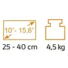 'Device dimensions: 10"-15.6" screen size, 25-40 cm width, weight 4.5 kg.'