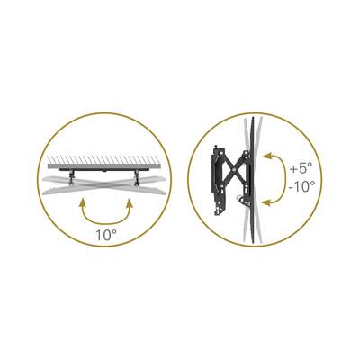 'Two symbols. Left: Flat platform tilts by 10°. Right: TV mount tilts between +5° and -10°.'