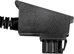 A black electric plug with a rectangular housing and multiple connection pins.