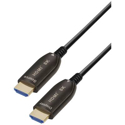 Two black HDMI cables with markings '8K', 'HDMI', 'Source' and 'Display' on the connectors, for high-resolution video connections.