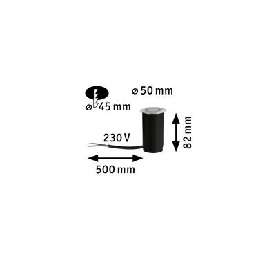 Cylindrical black light with a diameter of 50 mm and a height of 82 mm. Voltage: 230 V. Cable: 500 mm long.
