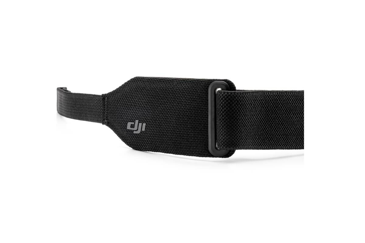 Black neck strap with 'DJI' logo, suitable for camera or drone accessories, ensures comfortable transport.