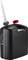 Black 20-litre petrol jerry can with handle, spout and red screw cap. Suitable for the safe transportation of fuel.