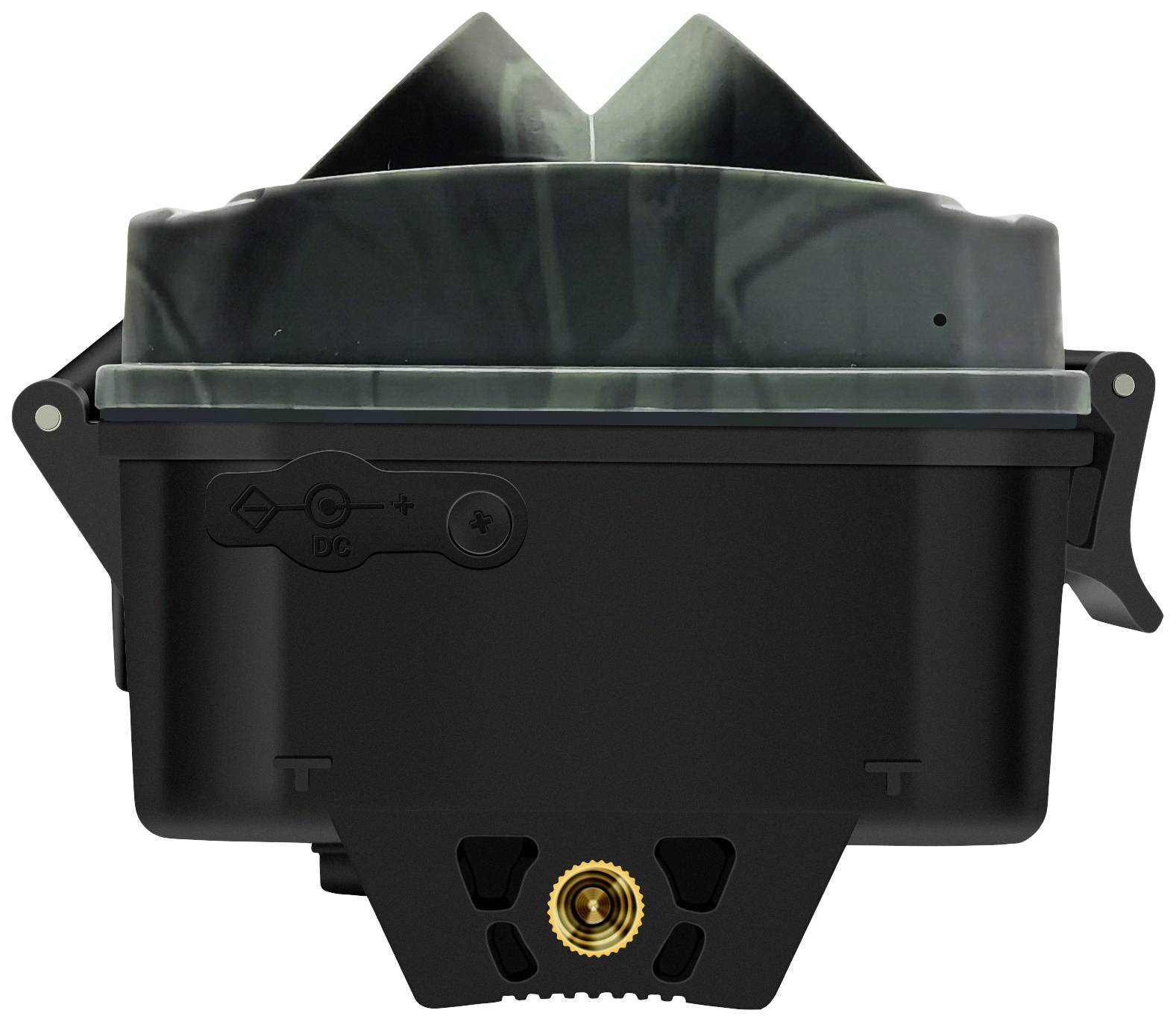 A black mechanical device with a large funnel on top, presumably suitable for preparing or processing substances.