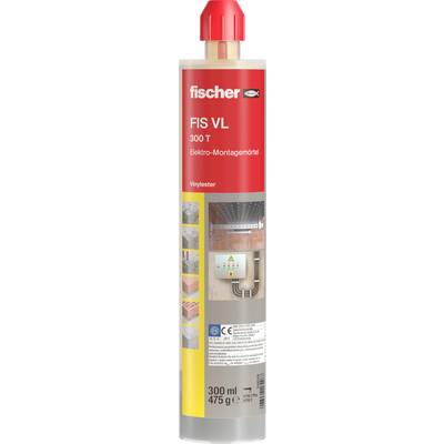 Fischer FIS VL 300 T electro-mounting mortar cartridge, 300 ml, with red label and product image.