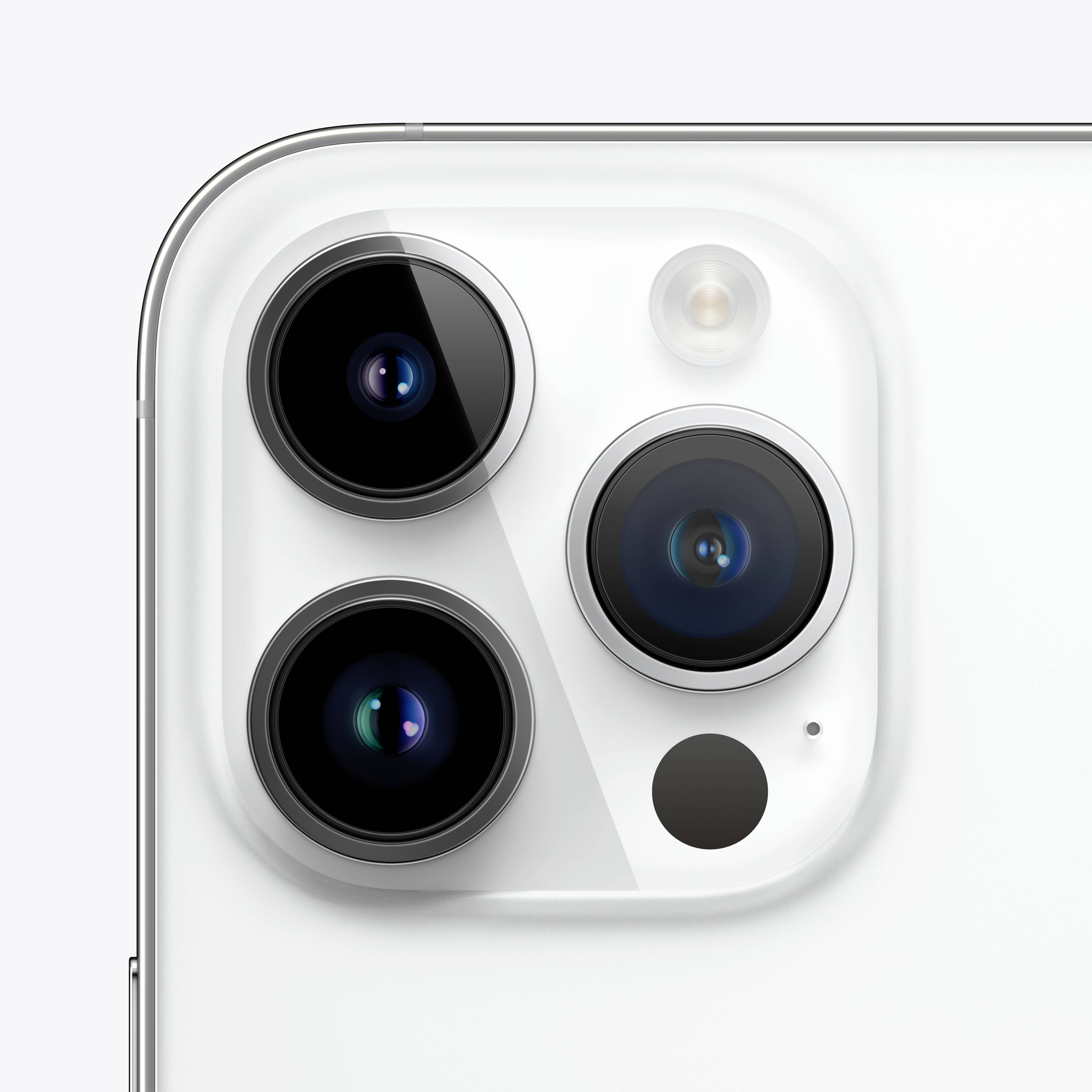 A close-up of the back of a smartphone with three camera lenses and a flash, arranged in the top left corner.