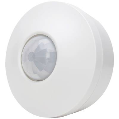 A white motion sensor in a circular shape with a central sensor.
