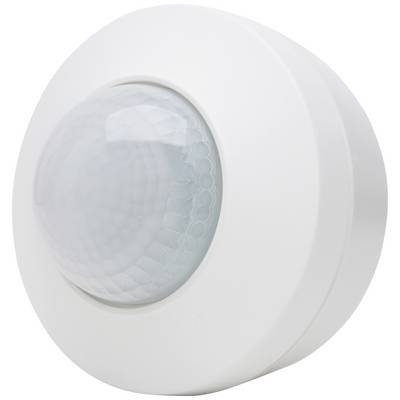Round white motion sensor with a curved, textured sensor in the centre, for wall or ceiling mounting.