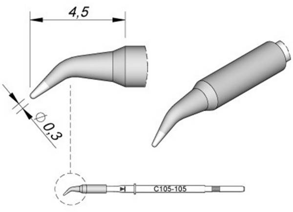 JBC Tools C115105 Soldering tip Round, Curved Tip size 0.3 mm Tip length 4.5 mm Content 1 pc(s)
