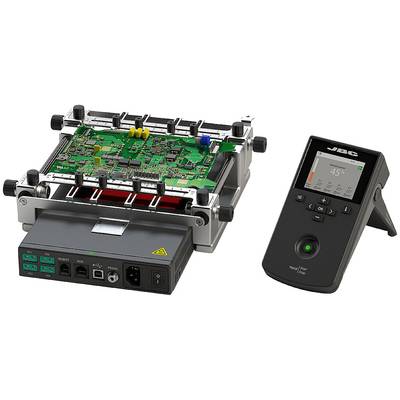 'JBC' Printed Circuit Board and Control Unit. Circuit board with electronic circuits mounted on a holder, positioned next to a black control unit featuring a display and buttons.
