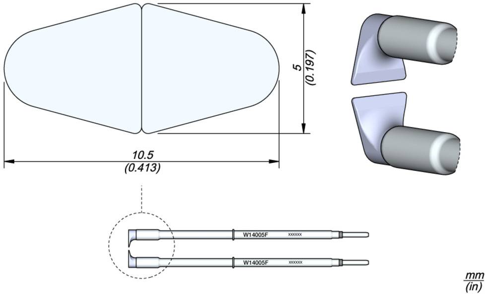 'Diagram with technical dimensions: Top shows plan view and side view of the object. Below, two bars labelled "YM-4000F". Dimensions in mm and inches.'