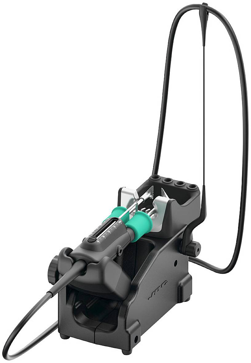 Cable stripping tool with green insert. Suitable for precise stripping of coaxial cables.