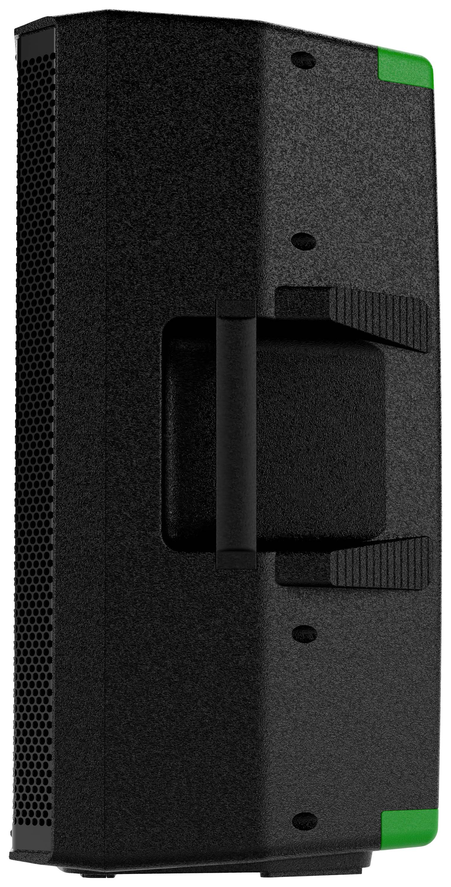 A black, rectangular device with green accents at the top. It features multiple ventilation slots and a black recessed grip area.