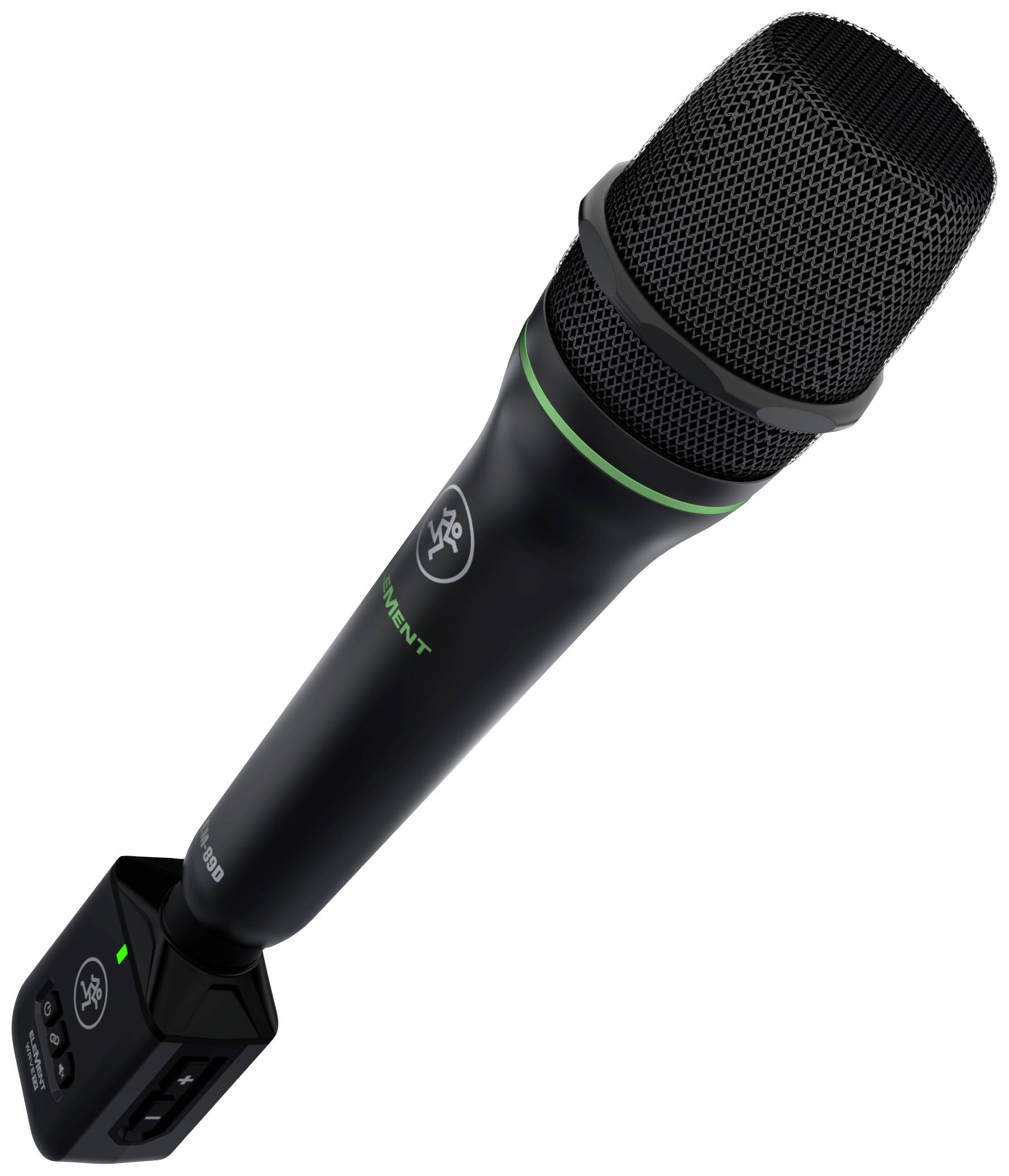 Black wireless microphone with green ring, 'PreSonus' inscription, suitable for professional audio applications and recordings.