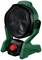 Green portable Bosch fan with black grille and red control knob.