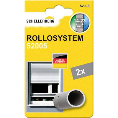 'Rollosystem 52005' Packaging by Schellenberg. Contains 2 roller blinds, suitable for 14-23 mm shutter rods. Manufactured in Germany.