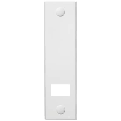 A white rectangular panel with two round buttons at the top and bottom and a rectangular cut-out in the centre.
