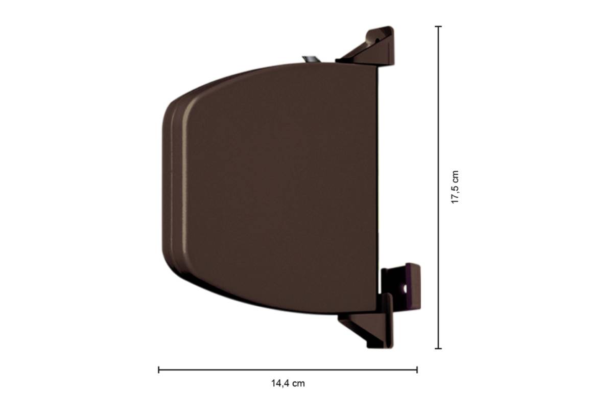 Brown object with rectangular shape, photographed from the side from above. Dimensions: 17.5 cm x 14.4 cm.