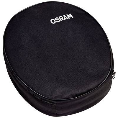 A black, oval zip-up case with a white 'OSRAM' print on the top surface.