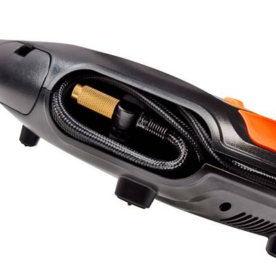 A close-up of a tool with a hose and nozzle, suitable for DIY projects. The focus is on the nozzle.
