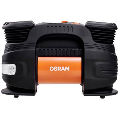 Electric tyre compressor in black and orange with 'OSRAM' printed in the centre. Suitable for inflating vehicle tyres.