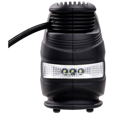 A black electric air pump with integrated LED light, suitable for home use or on the go, compact and portable.