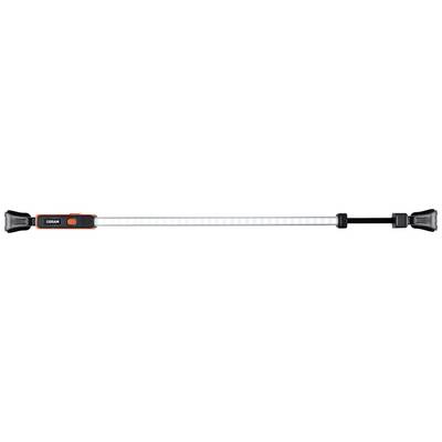 A rectangular LED work light with a black housing and orange accents, suitable for workshop or home tasks.