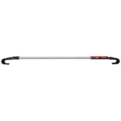 Telescopic load restraint bar with black and orange handles, extendable, suitable for securing loads in a vehicle.