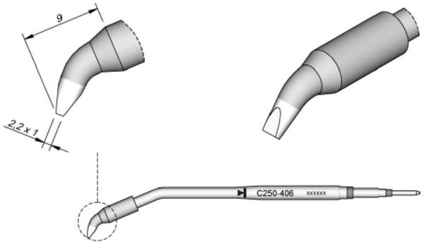 JBC Tools C250406 Soldering tip Chisel-shaped, curved Tip size 1 mm Tip length 9 mm Content 1 pc(s)