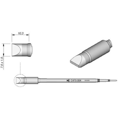 Soldering tip design with specific dimensions: Width 7.5 mm, Height 1.5 mm, Total length 10.3 mm. Designation 'C470-004'.