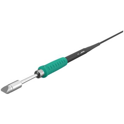 A soldering iron with a green handle and metallic tip, with cable. Suitable for fine soldering work in electronics.