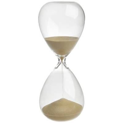 An hourglass with sandy contents in the upper half; the sand slowly runs into the lower half. Symbolises the passage of time.