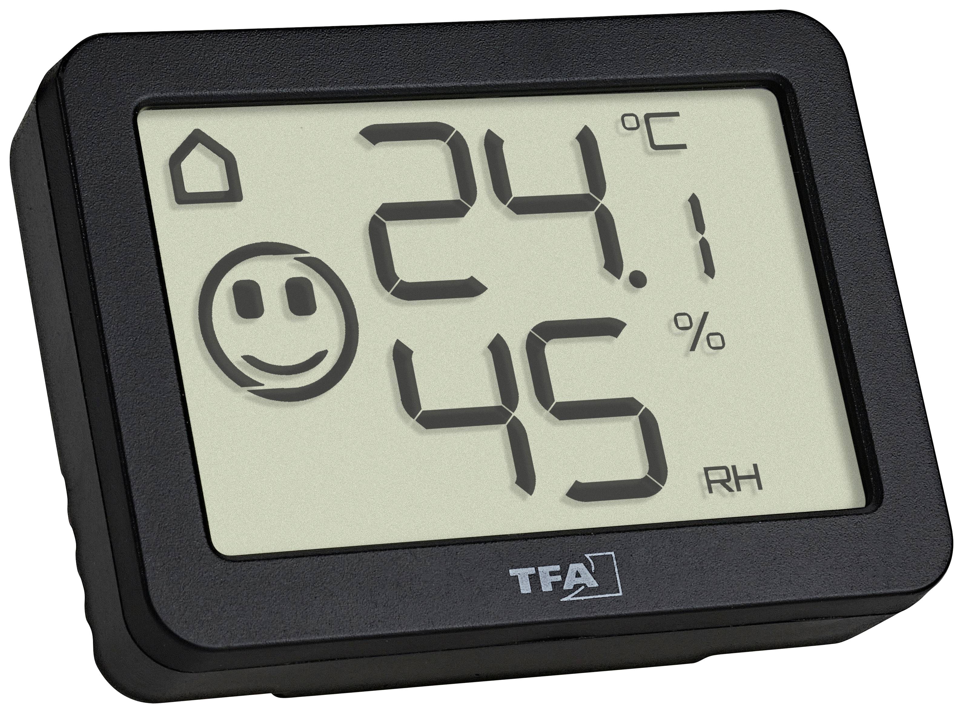 Digital thermometer shows 24.1°C and 45% humidity. House icon and smiley face are visible.