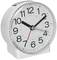 An analogue clock with a white dial, large black numbers and two black hands shows 10:09.