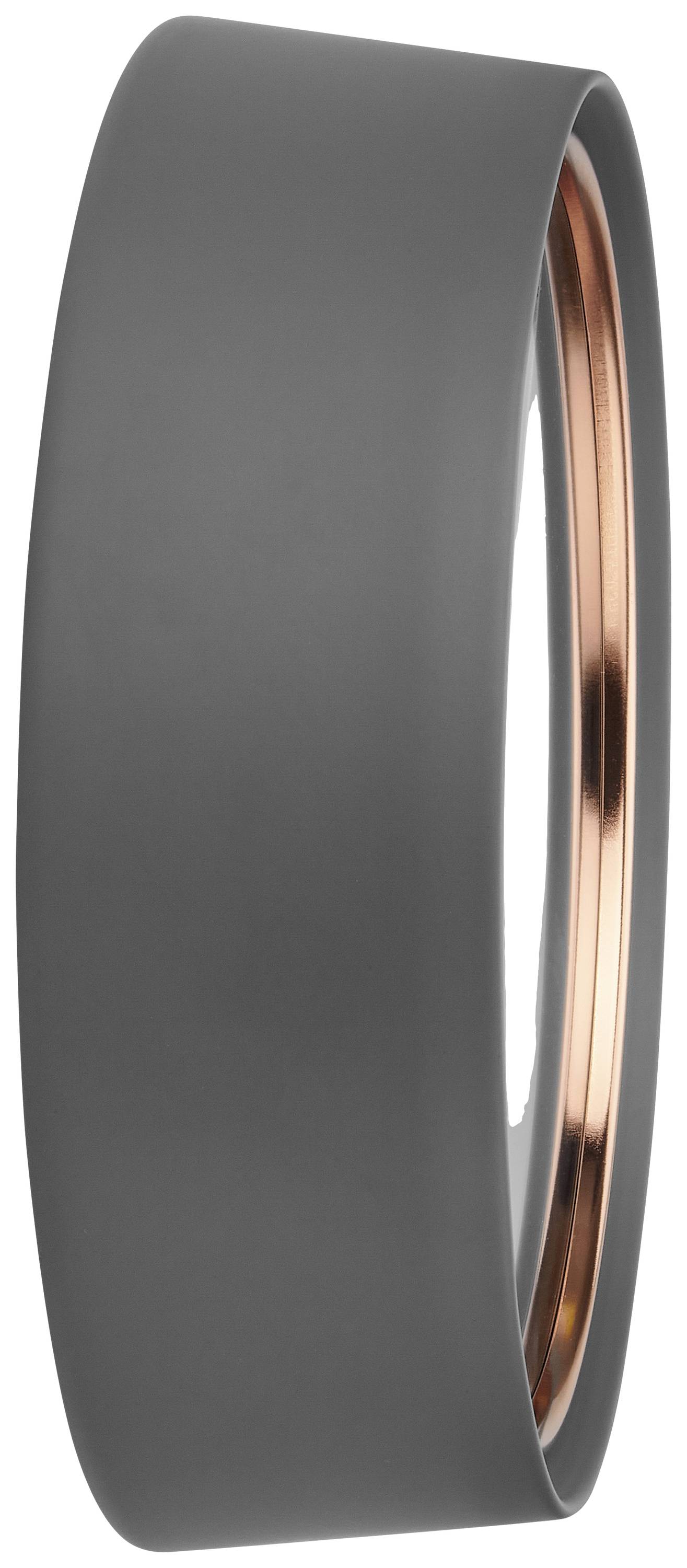 Grey, round ring with a shiny, copper-coloured inner surface.