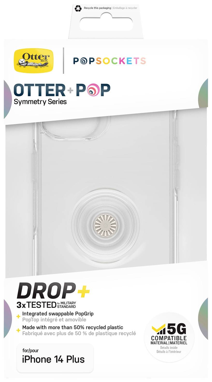 Otterbox +Pop Symmetry Clear Back cover Apple iPhone 14 Plus Transparent MagSafe compatibility, Shockproof 77-88778-6