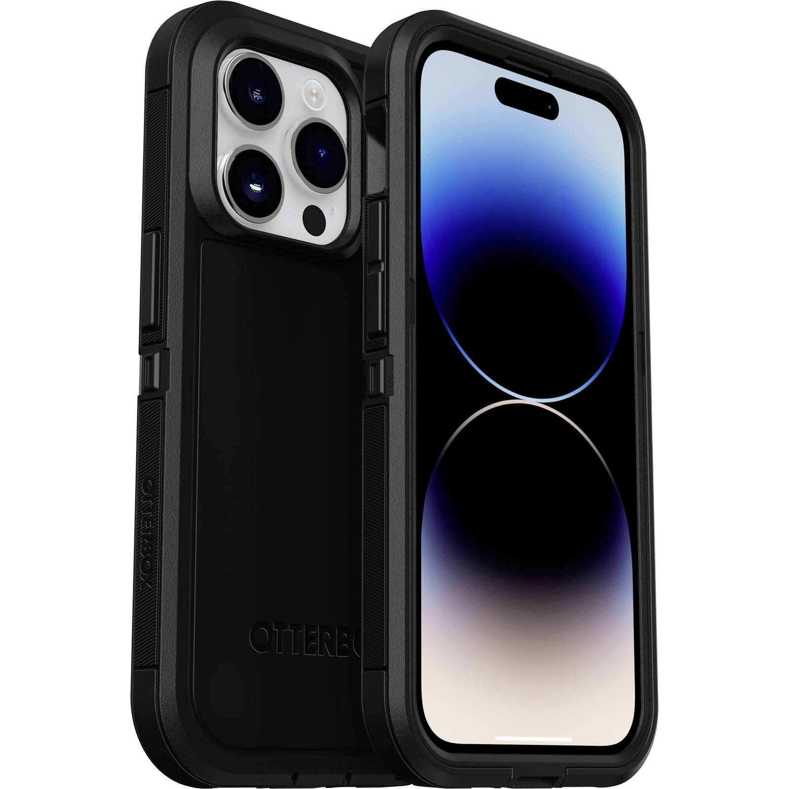 Two black mobile phone cases showing a smartphone. The cases have robust edges and cutouts for the camera and ports.